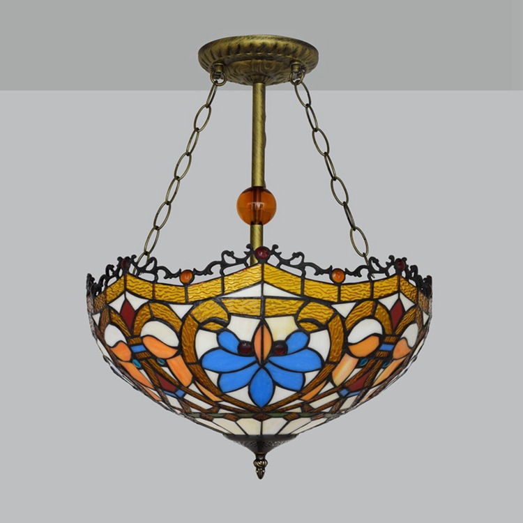 40CM Stained Glass Chandelier Pattern White European retro childrens living room chandelier bedroom kitchen fairy light can be customized 07