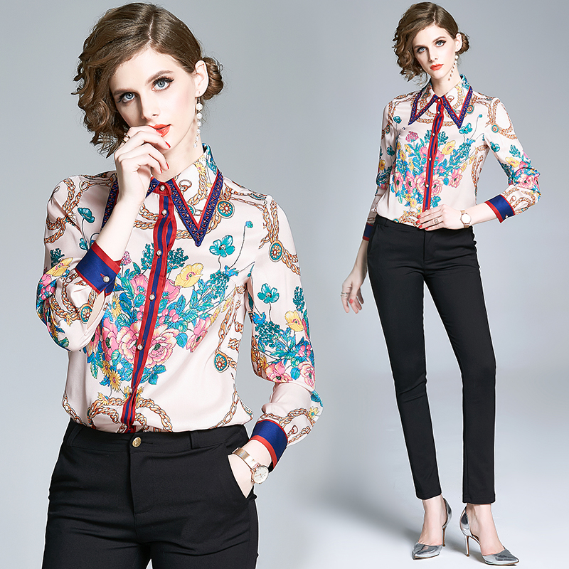 New 2020 Milan Runway Classic Floral Printed Lapel Neck Women Designer Shirts Elegant Ladies Casual Office Blouses Tops Button Long Sleeve, White
New 2020 Milan Runway Classic Floral Printed Lapel Neck Women Designer Shirts Elegant Ladies Casual Office Blouses Tops Button Long Sleeve, White