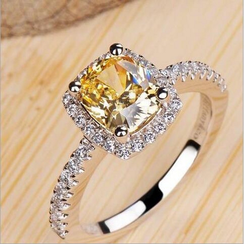 Victoria Wieck Simple Fashion Jewelry 925 Sterling Silver Cushion Shape White&Gold Topaz CZ Diamond Gemstones Party Women Wedding Band Ring
