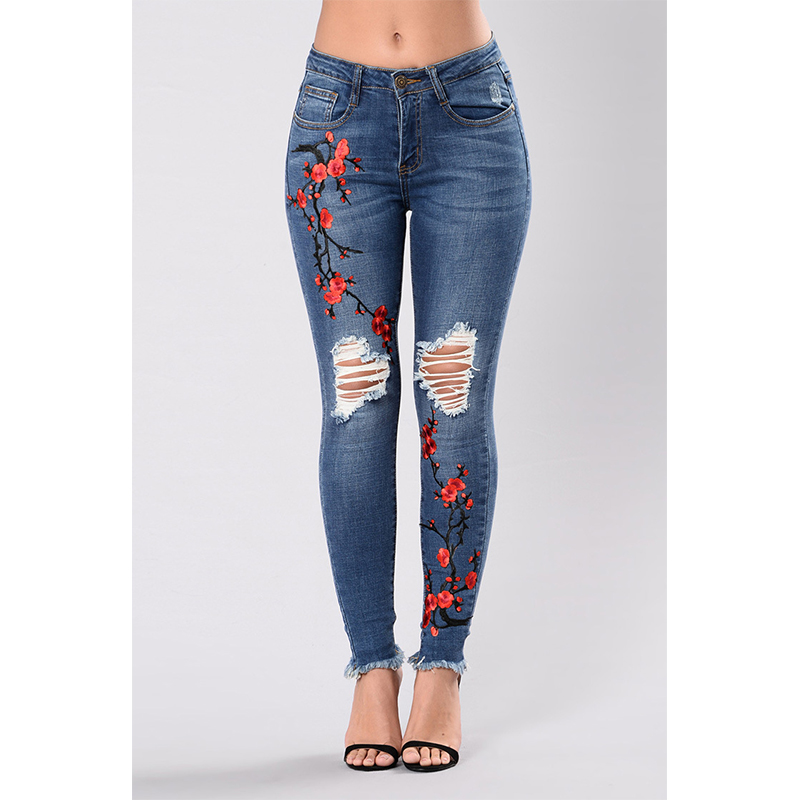 2018 Europe and the United States casual sexy night locomotive jeans women embroidered hole high waist elastic women' jeans, Blue
2018 Europe and the United States casual sexy night locomotive jeans women embroidered hole high waist elastic women' jeans, Blue