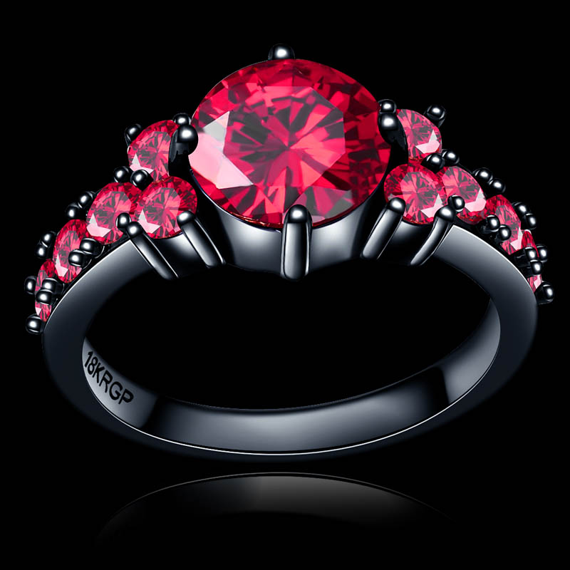 Fashion Flower Red Ring ruby Garnet Women Charming Engagement Jewelry Black Gold Filled Promise Rings Bijoux Femme