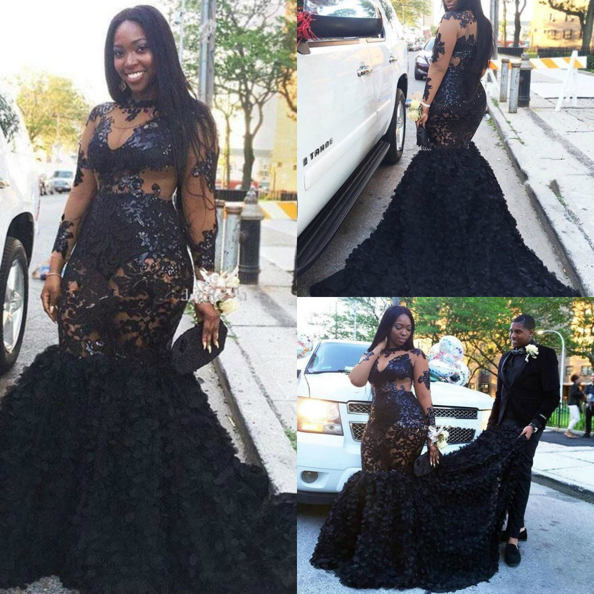 africa black mermaid prom dresses jewel long sleeves lace appliques sequined evening gowns plus size formal party dress abendkleider