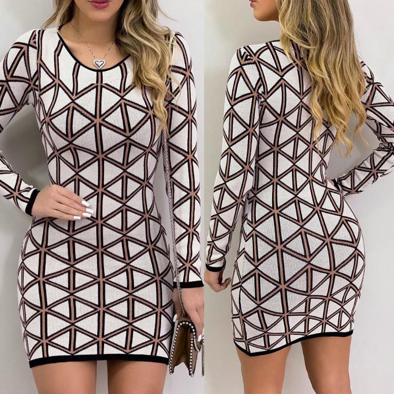 2020 Autumn Women Long Sleeve Round Neck Plaid Dress Lady Slim Fit Hip Step Slim Fit Short Dress Elegant Work Bodycon, White printing
2020 Autumn Women Long Sleeve Round Neck Plaid Dress Lady Slim Fit Hip Step Slim Fit Short Dress Elegant Work Bodycon, White printing