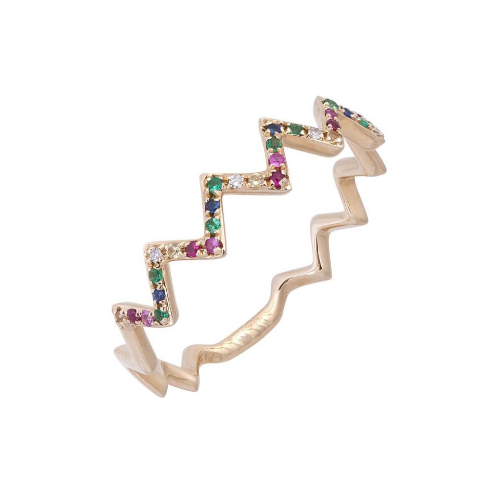 Fashion-Gold filled paved multi color rainbow cz stack wave finger rings for party wedding gift 2018 latest new arrived cz jewelry