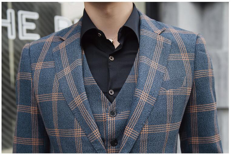 Fashion Plaid Tweed Bridegroom Wedding Clothing Best Men Suits Three Pieces (Blazer+Pant+Vest) Business Banquet Tuxedos For Sale