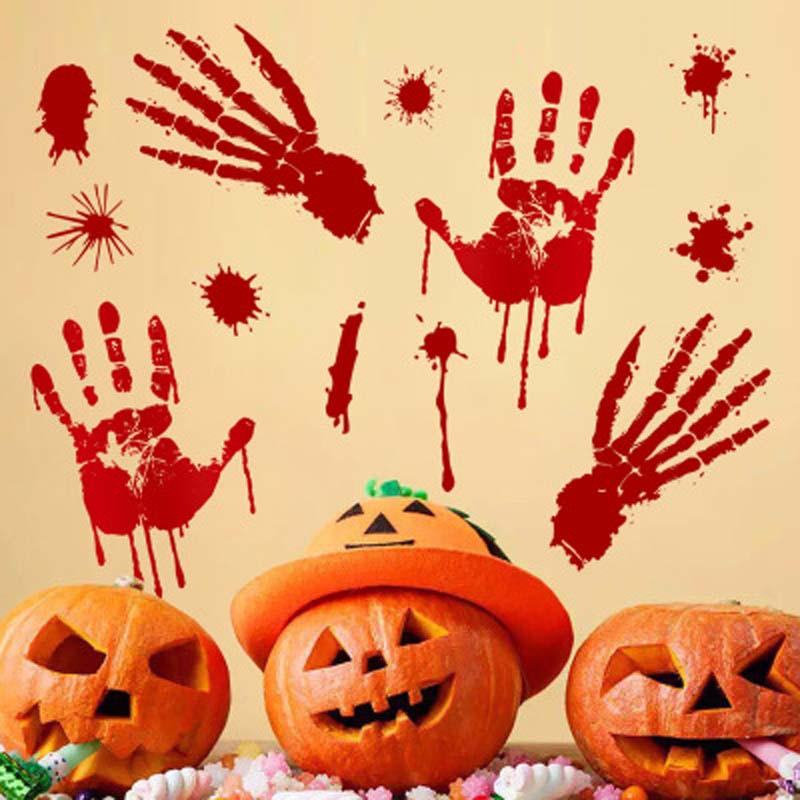 Halloween Horrible Bloody Wallpaper Hand Foot Sticker Scare Blood Handprint Home Window Glass Wall Stickers Halloween Party Bar Decoration