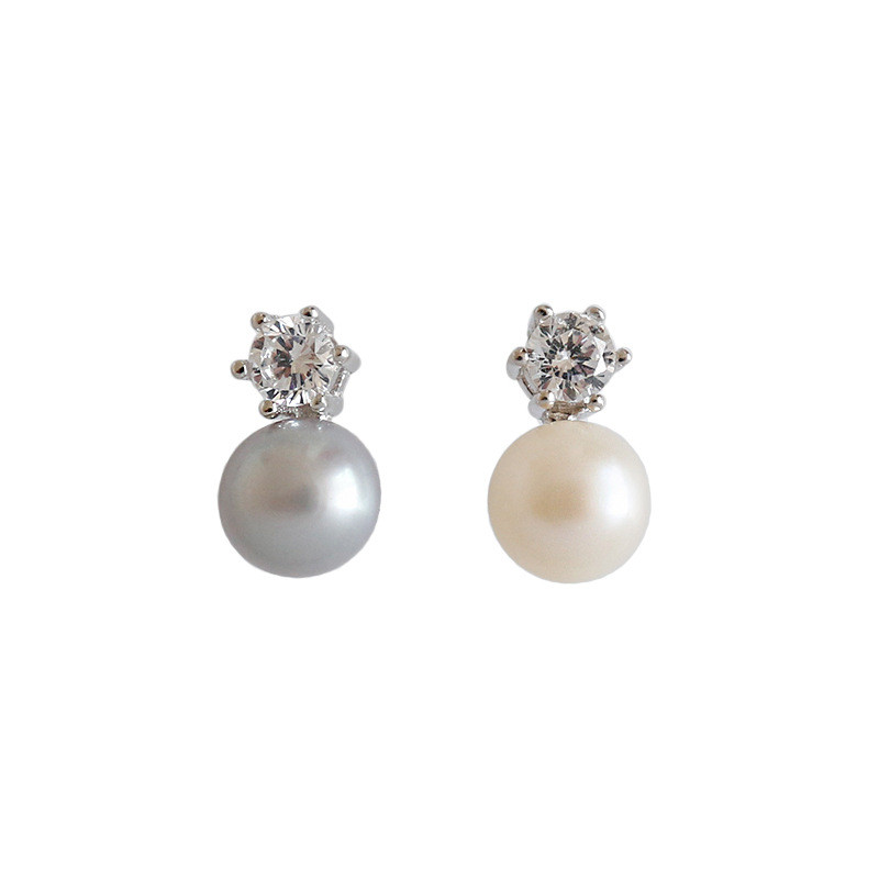 100% 925 Sterling Silver Zircon Earrings For Women Natural Freshwater Pearl Stud Earring Female Silver Fine Jewelry