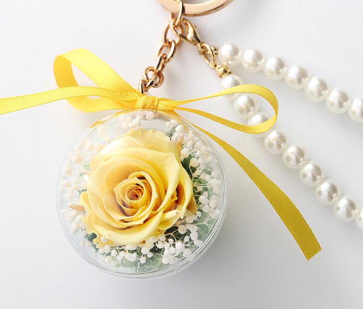 Preserved Rose Flower In Acrylic Ball Key Chain Immortal Flower Tassel Romantic Gift Valentine's Day Birthday