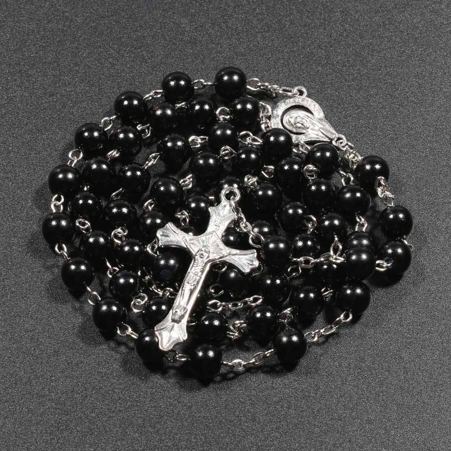 7 Colors Religious Catholic Rosary Necklaces Jesus Cross Pendant Long 8mm Pearl Beaded Chains For Women Men Christian Jewelry Accessories Gift Aesthet