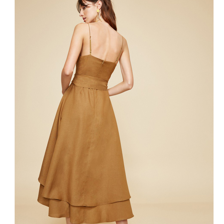Brown High Low Evening Dresses 2019 A Line Spaghetti Women Clothes Sexy Bow Sash Prom Party Gowns