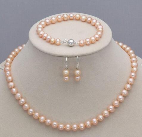 7-8mm Natural Akoya Cultured Pearl Necklace18'' + Bracelet8'' + Earrings Jewelry Set Seller informati