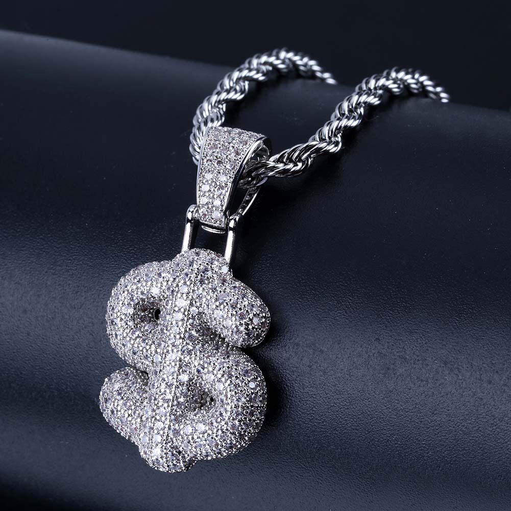 US Dollar Sign Keyboard Symbol Pendant Necklace New Fashion 18K Gold Plated Mens Hip Hop Question Mark Chain Full Diamond Iced Out CZ Cubic Zircon Gif