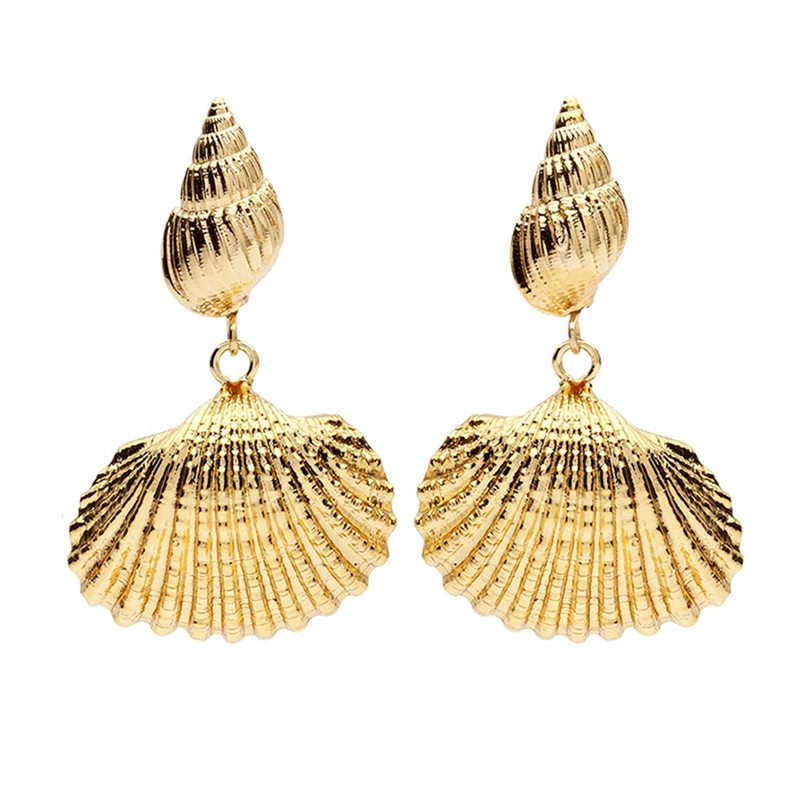 Shell earrings statement alloy metal mermaid scallop sea shell earrings beach jewelry gift