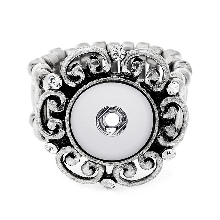 12MM Fashion Chunk Snap Button Rings Noosa Metal crystal Interchangeabale Ginger Snaps Adjustable Elastic Rings For women Men DIY Jewelry