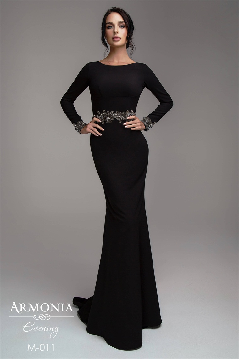 2020 Black Mermaid Evening Dresses Scoop Neck Beaded Long Sleeves Prom Dress Backless Ruffle Sweep Train Custom Made Formal Party Gown