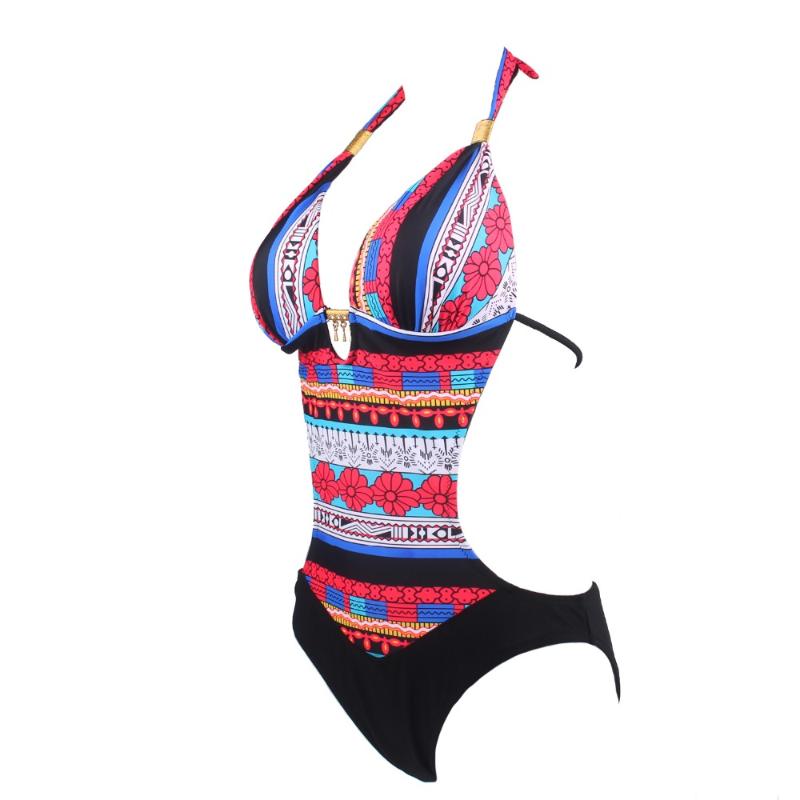 2019 Hot Sale Vintage Retro One Piece Swimsuit Womens Sexy Ethnic Geometric Monokini Swimwear