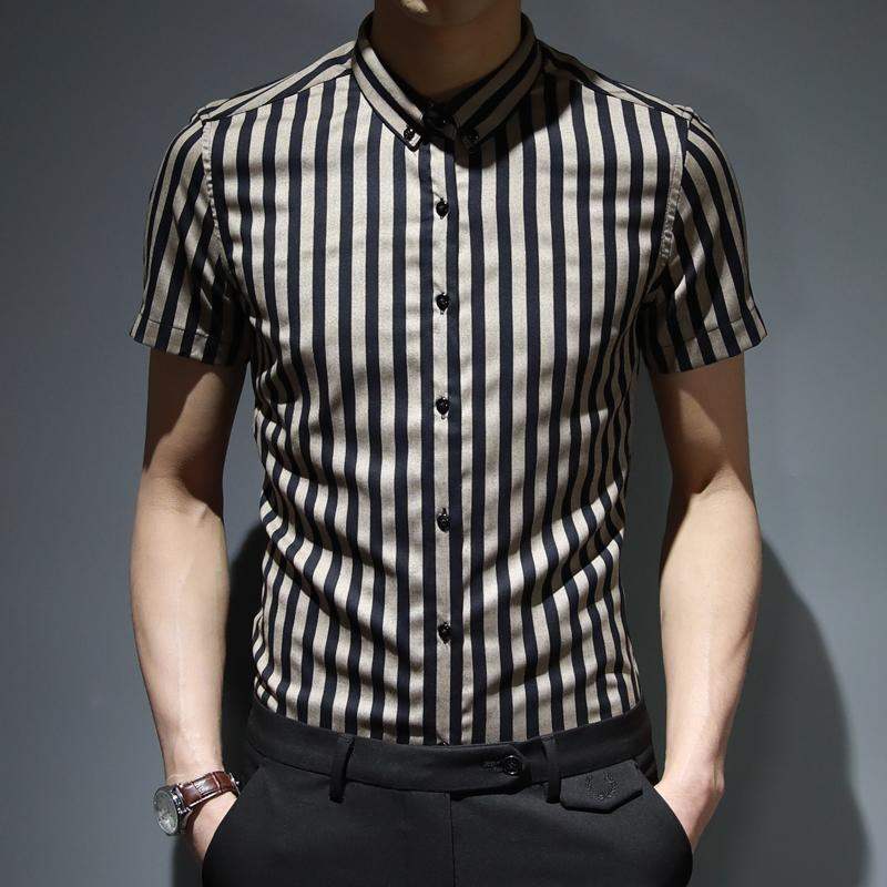 SHENGYUJIN Slim short-sleeved shirt men' business shirt 2020 spring new trend professional dress yarn-dyed fabric striped, Brown
SHENGYUJIN Slim short-sleeved shirt men' business shirt 2020 spring new trend professional dress yarn-dyed fabric striped, Brown