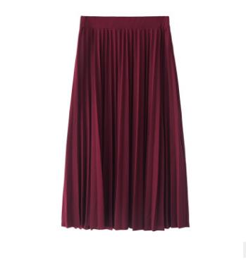 Aonibeier Fashion Women's High Waist Pleated Solid Color Length Elastic Skirt Promotions Lady Black Pink Party Casual Skirts
