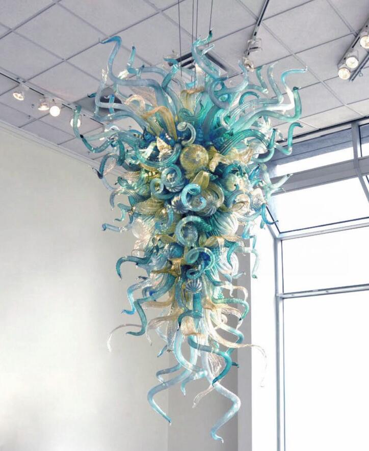 Multi Green 72 Inches Large Chandelier Lamps Hand Blown Glass Chandelier Murano Chandeliers for Living Dining Room Bar