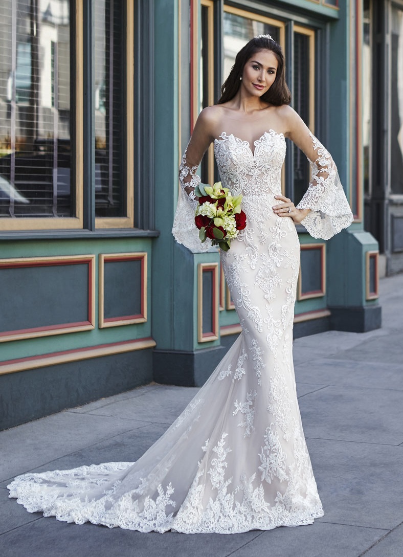 Lace Elegant Mermaid Backless Wedding Dresses Sheer Bateau Neck Long Sleeves Bridal Gowns Sweep Train Tulle Robe De Marie