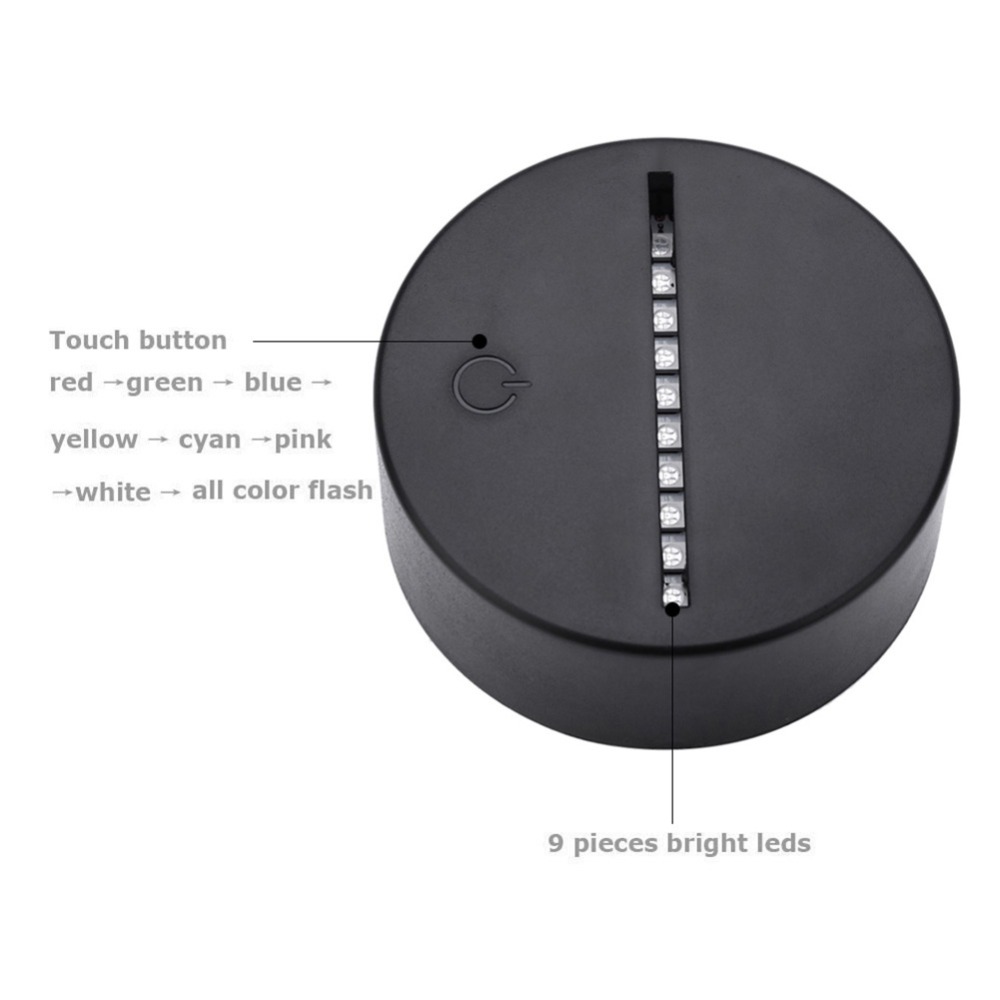 RGB 3D night light 4mm Acrylic Illusion base lamp Battery or DC 5V USB powered decoration lamps with touch switch