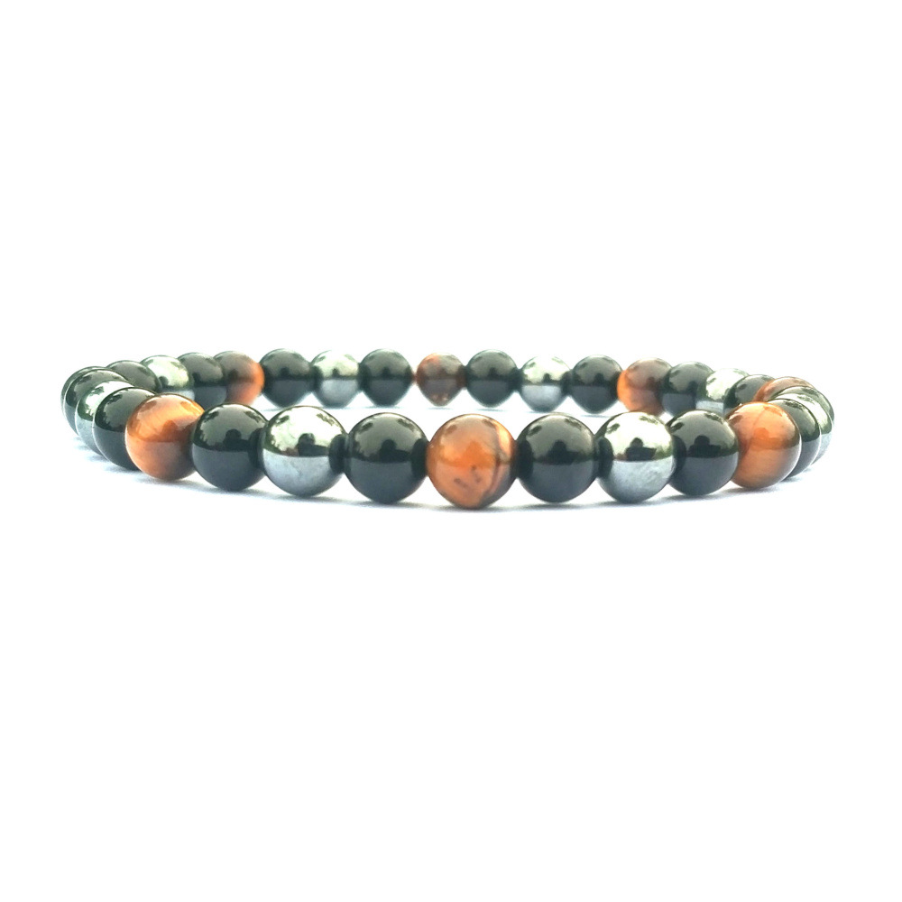 Women's Men's Handmade Classic Black Gallstone Tiger Eye Obsidian 8mm Mixed Color Bracelet Bead Bracelet