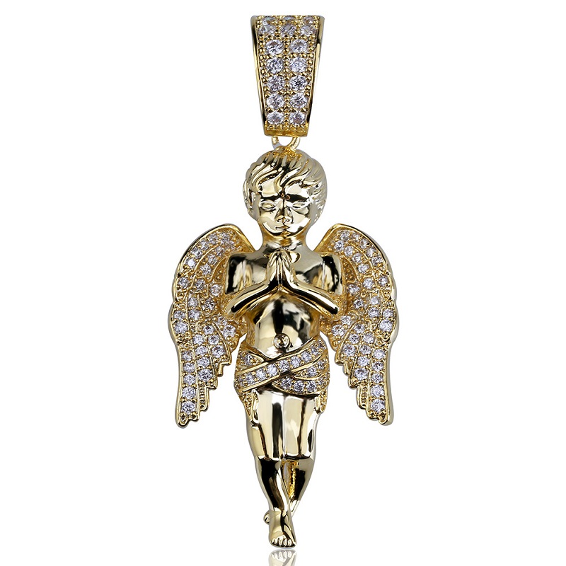 Mens Hip Hop 18k Gold Plated Necklace Iced Out Angle Pendant Fashion Necklaces Jewelry