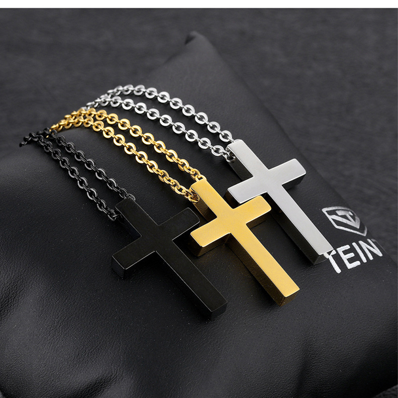 Lover Couple Christian Jesus Cross Pendants Necklace Jewelry 316L Stainless Steel Gold Plated Necklace Religious Jewelry