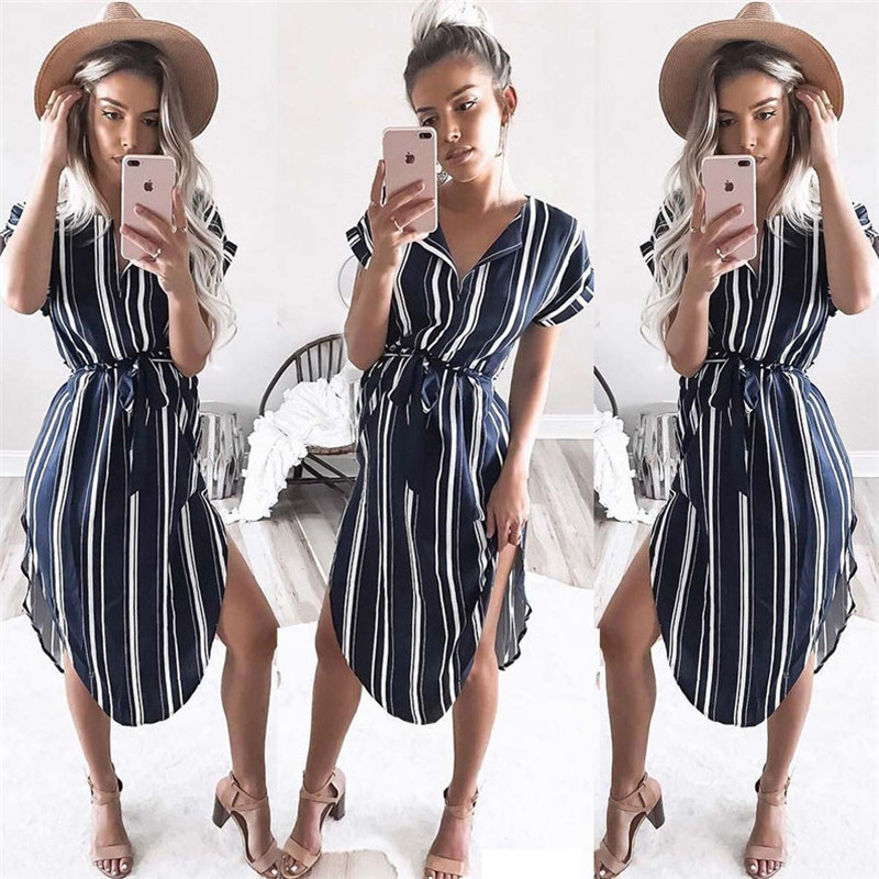 2019 Summer Women Striped Office Pencil Batwing Short Sleeve Tunic Bandage Bodycon Beach Party Dress Vestidos Mujer C19041701