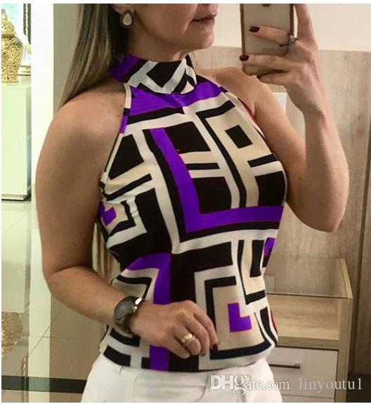 2020 Men's Fashion Summer Sexy Sleeveless Neck Stitching Printed Chiffon T-shirt Top for Women crop top