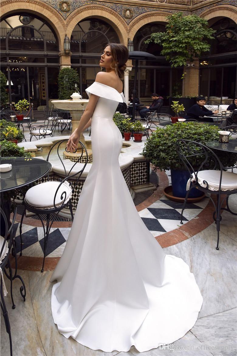 Beach Simple Cheap Satin Off Shoulder Mermaid Sweep Train Plus Szie Bohemian Wedding Dress Bridal Gowns Vestidos De Noiva