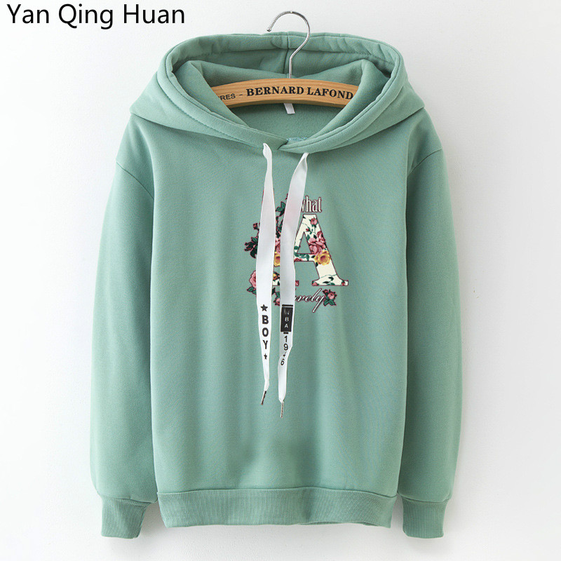 Yan Qing Huan 2019 Winter New Korean Version Plus Velvet Sweatshirt Solid Color Flower Print Long-sleeved Tops Women's Hoodies, Mhhk5 
Yan Qing Huan 2019 Winter New Korean Version Plus Velvet Sweatshirt Solid Color Flower Print Long-sleeved Tops Women's Hoodies, Mhhk5