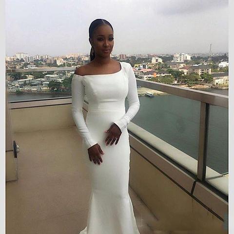 White Modest Mermaid Bridesmaids Dresses 2019 Plus Size South African Simple Long Summer Beach Long Sleeves Wedding Guest Dress Cheap Online