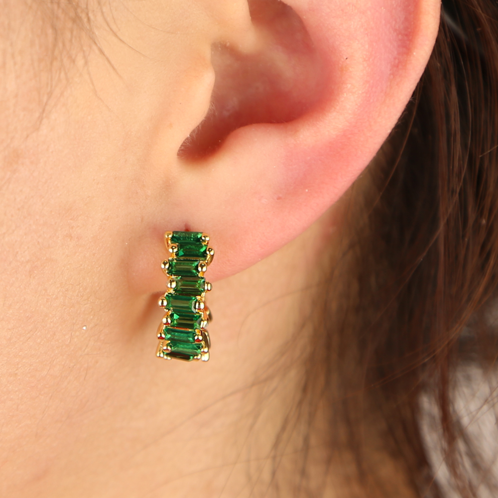 Emerald green cubic zirconia hoop earring Gold plated high quality classic gorgeous women female jewelry