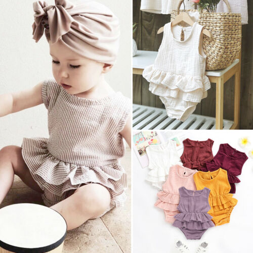 Newborn Cotton Linen Romper Kids Baby Girls Clothes Sleeveless Romper Cotton&Linen Toddler One-Piece Sunsuit Outfit Suite Clothing Sets