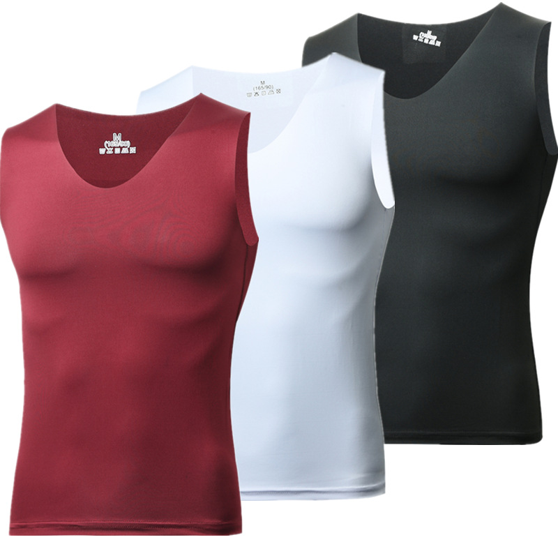 Men Running Vest Sleeveless Shirt Summer Slim Tank L-5XL Men Sport Vest Top New Workout Training Man Singlet ice silk undershirt