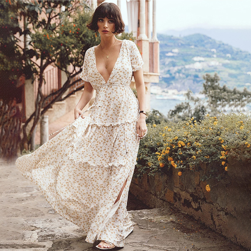Women Dresses Summer 2020 Sexy V Neck Boho Beach Dress Ruffle Short Sleeve A Line Maxi Dress Wrap Sundress Robe Longue, White
Women Dresses Summer 2020 Sexy V Neck Boho Beach Dress Ruffle Short Sleeve A Line Maxi Dress Wrap Sundress Robe Longue, White