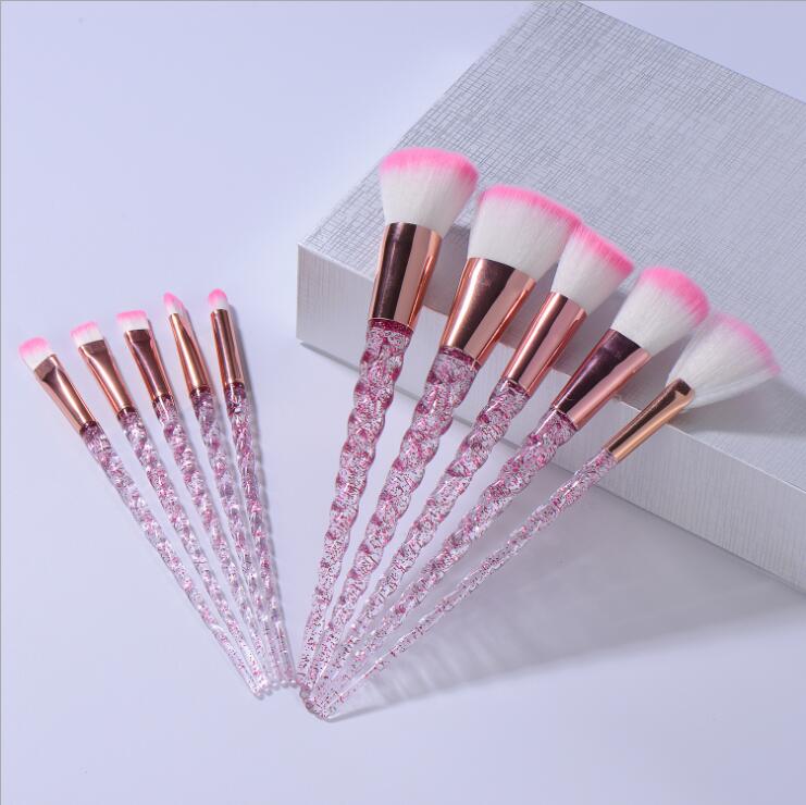 Popular 10pcs Unicorn Makeup Brush Transparent Spiral Handle Beatiful Makeup Tools Pincel De Maquillaje De Unicornio Con En Espiral Transparente