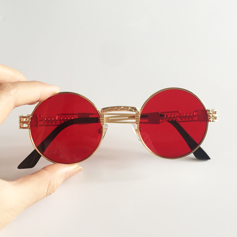 LuxuryPeekaboo vintage retro gothic steampunk mirror sunglasses gold and black sun glasses vintage round circle men UV gafas de s