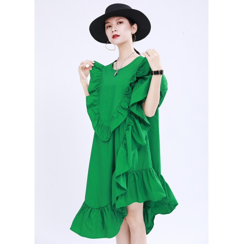 2020 New Summer Round Neck Dresses Solid Green Black Short Sleeve Ruffles Split Irregular Hem Loose Dress Women Fashion Tide
2020 New Summer Round Neck Dresses Solid Green Black Short Sleeve Ruffles Split Irregular Hem Loose Dress Women Fashion Tide