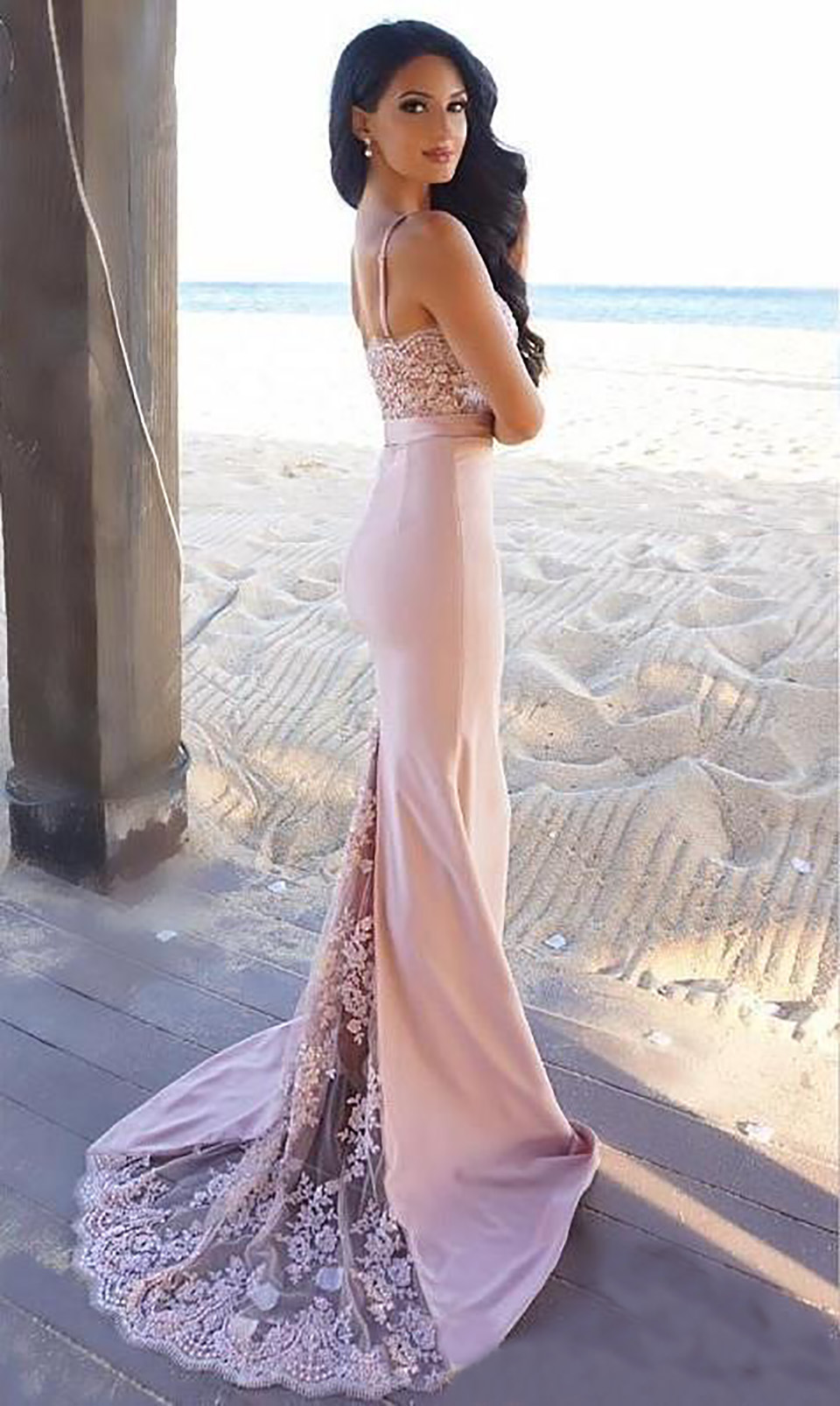 Spaghetti Straps Mermaid Long Bridesmaid Dresses Sweetheart Appliques Lace Beads Bridesmaids Prom Dresses Evening Gowns BD9021
