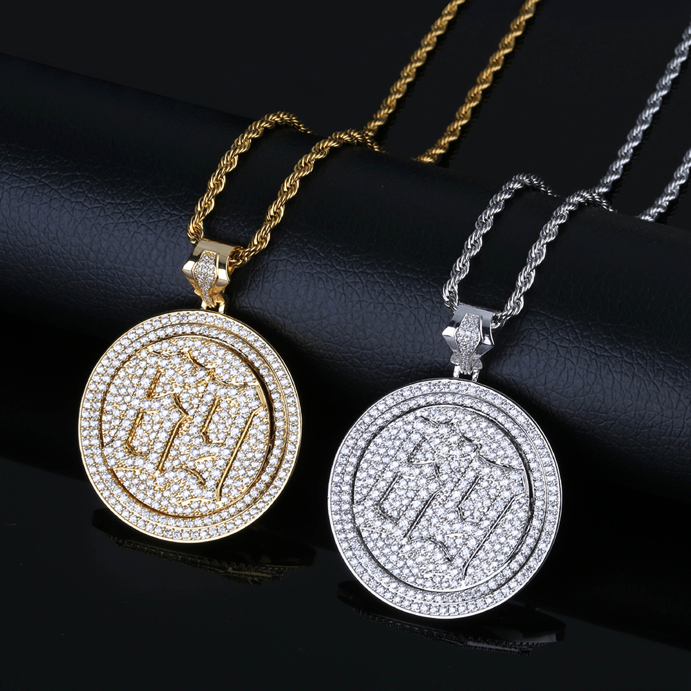 Hip Hop Number 69 Pattern Pendant Necklace Bling Cubic Zirconia Can Rotate Double Layers with Silver Gold Twist Chain