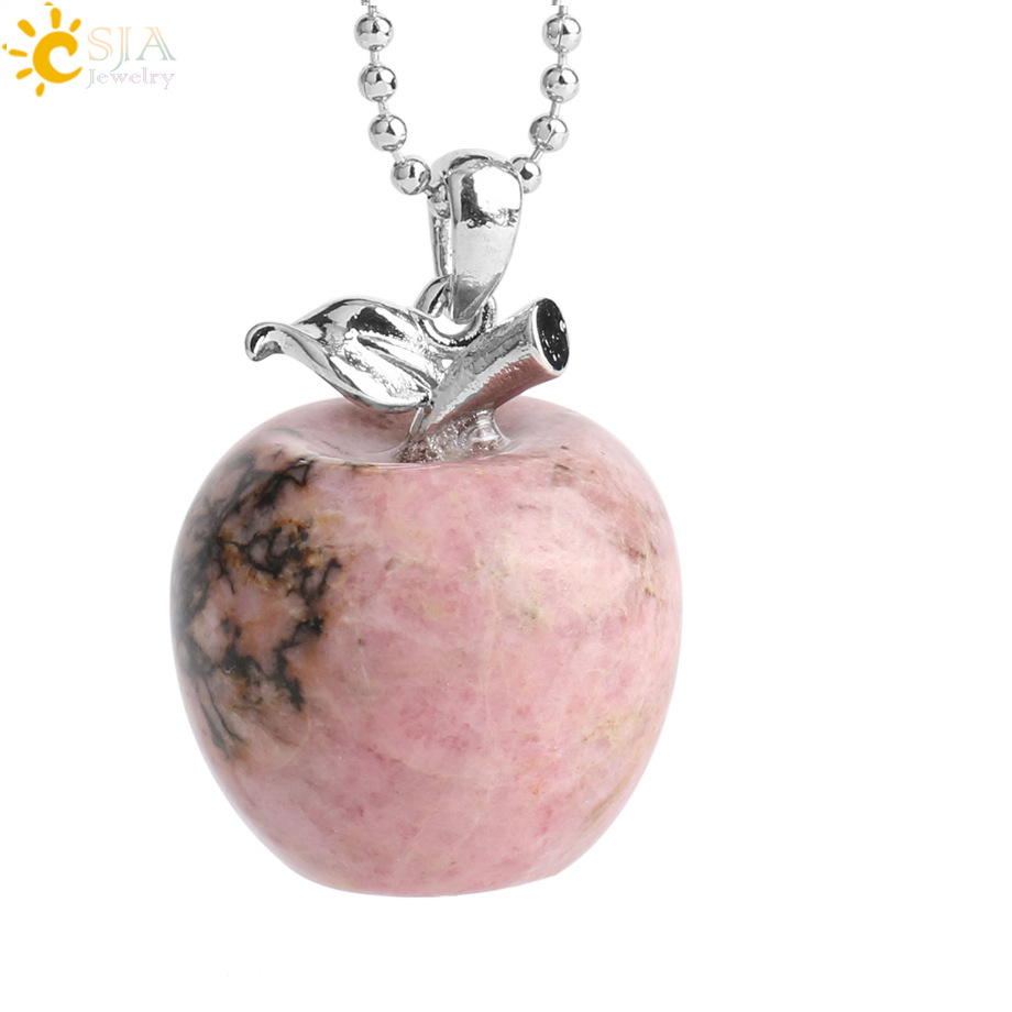 Suspension Apple Natural Stone Pendant Crystal Pendants Quartz Bead Necklaces Fashion Jewelry for Female Women Gift