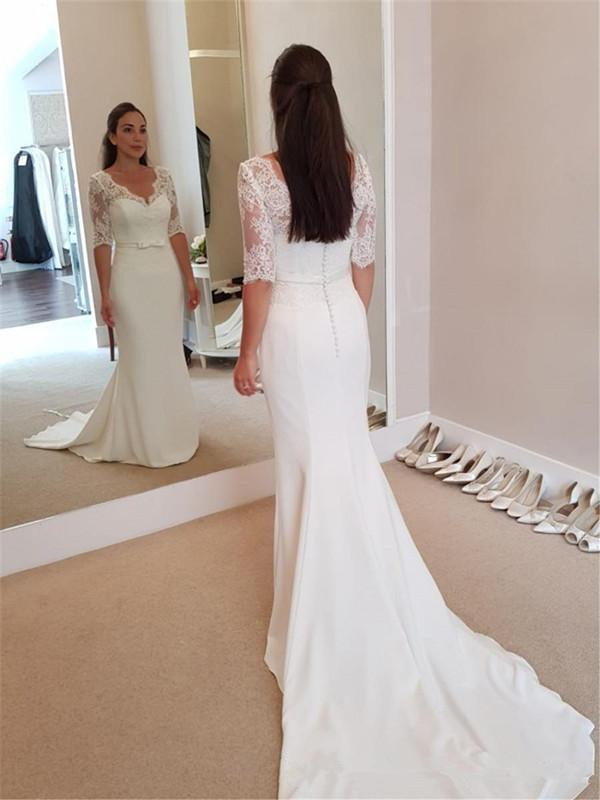 2020 Vintage Lace Wedding Dresses Mermaid V Neck Half Sleeve Garden Country Bride Bridal Gowns Custom Made Plus Size