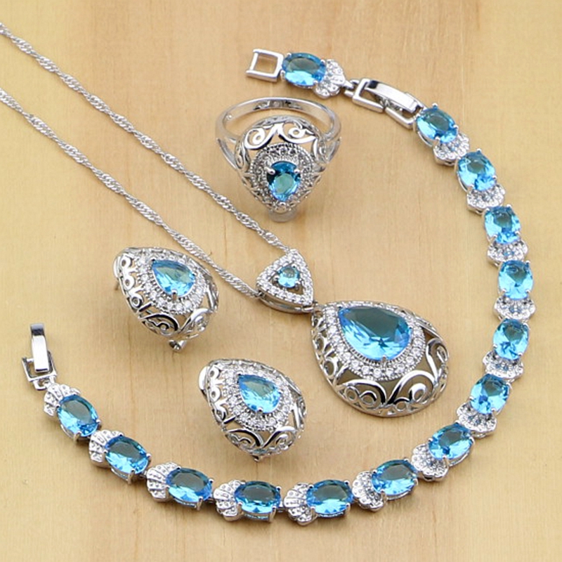 925 Sterling Silver Bridal Jewelry Sets Blue Cubic Zirconia Decorations For Women Wedding Earring/Pendant/Necklace/Ring/Bracelet
925 Sterling Silver Bridal Jewelry Sets Blue Cubic Zirconia Decorations For Women Wedding Earring/Pendant/Necklace/Ring/Bracelet