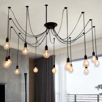 Modern Nordic Retro Edison Chandelier lamp Lighting Vintage Loft Antique Adjustable DIY E27 Spider Pendant Hanging Home Lights