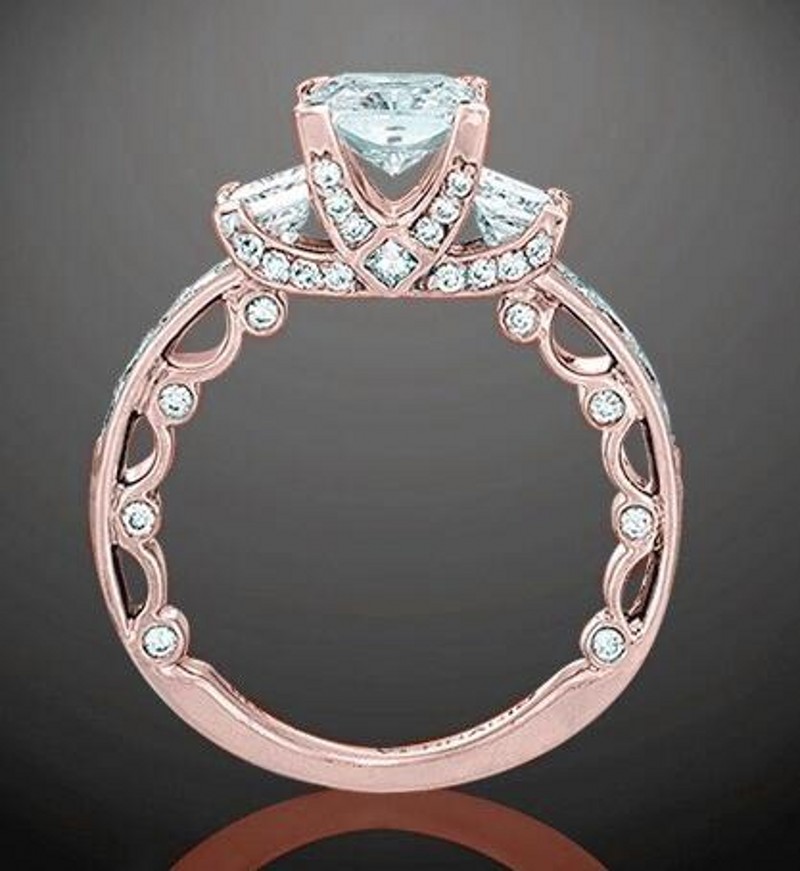 Sterg Sier & Rose Gold Vintage Three Stone Topaz CZ Wedding Ring for Women - Bohemian, Celtic, Animal Pattern 4