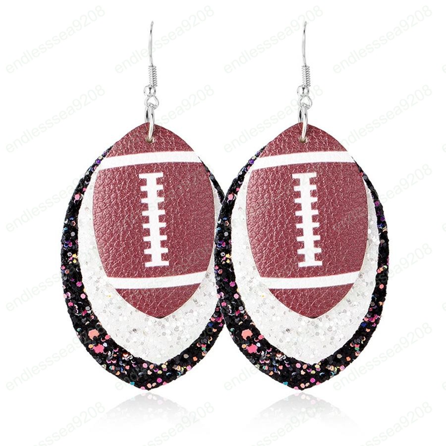Football Sports PU Leather Earrings Woman Rugby Sequins Baseball Water Drop Earrings Lady Jewelry Xmas Party Gift