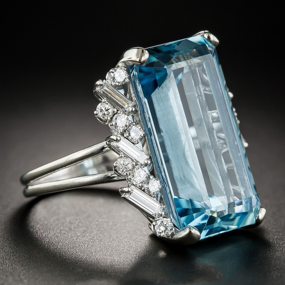 Size 6-10 Vintage Fashion Jewelry 925 Sterling Silver Large Emerald Cut Aquamarine CZ Crystal Party Eternity Women Wedding Band Finger Ring