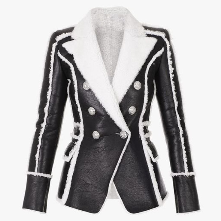 Premium New Style Top Quality Original Design Women's Classic Double-Breasted Blazer Synthetic leather Fur Slim Jacket Metal Buckles Coat, Black
Premium New Style Top Quality Original Design Women's Classic Double-Breasted Blazer Synthetic leather Fur Slim Jacket Metal Buckles Coat, Black